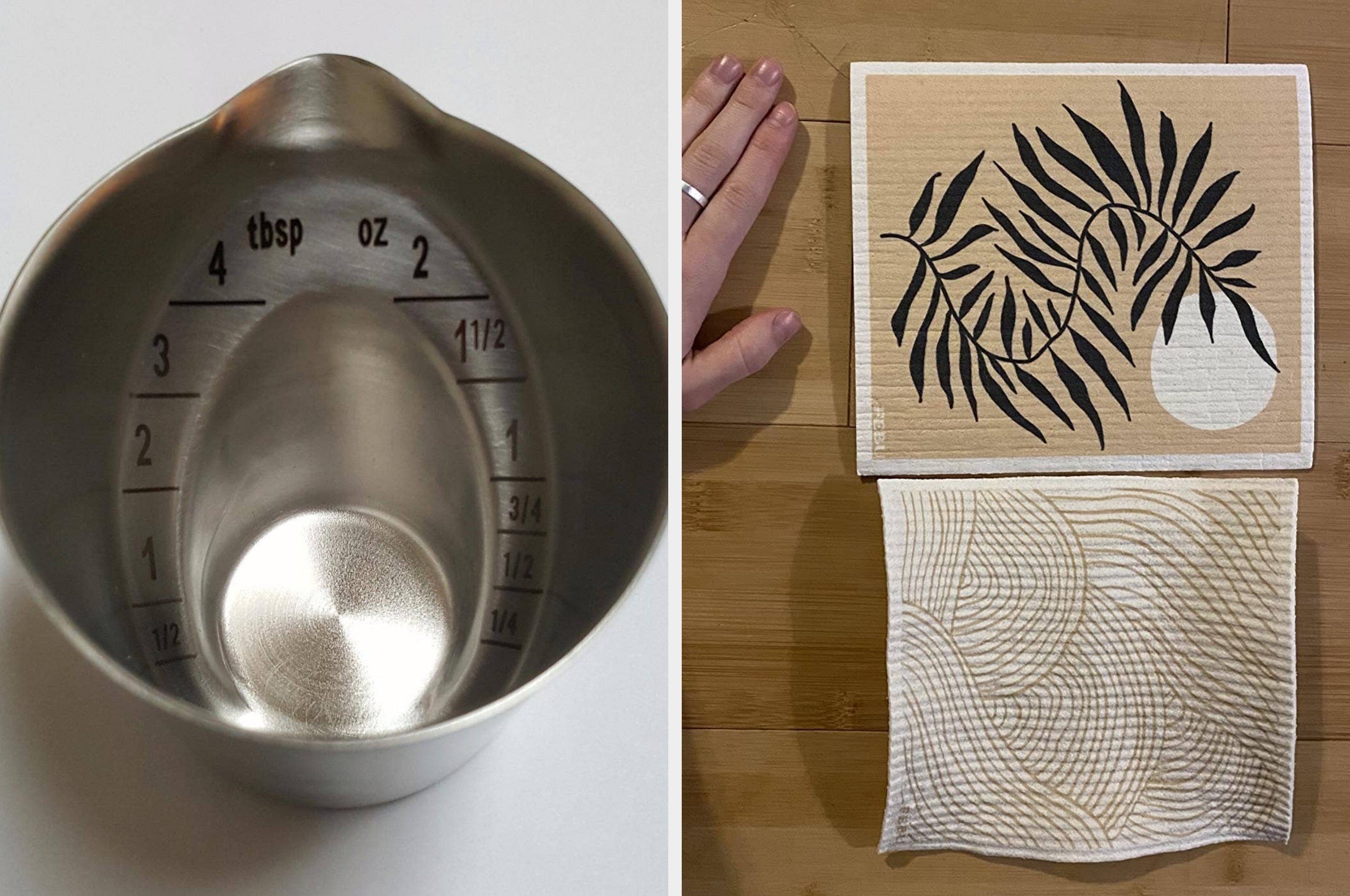 Matcha latte in clear glass on left; two nature-themed placemats, one with leaves, on right. Ideal for a stylish kitchen upgrade