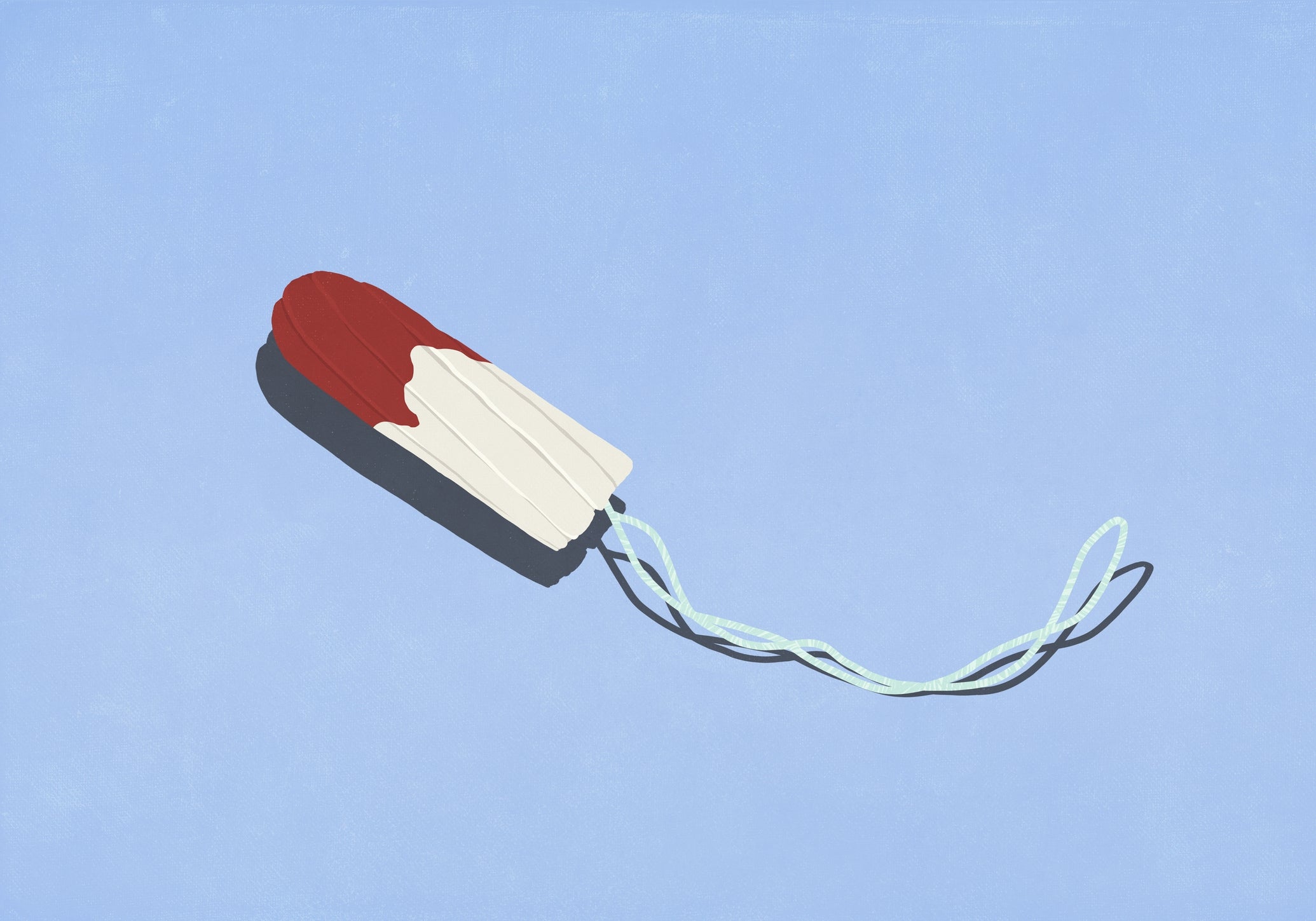 Illustration of a tampon partially soaked successful red, acceptable against a plain background