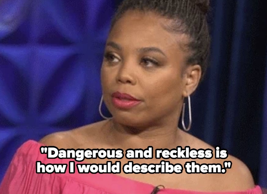 Person speaking in an interview setting, text overlay reads: "Dangerous and reckless is how I would describe them."