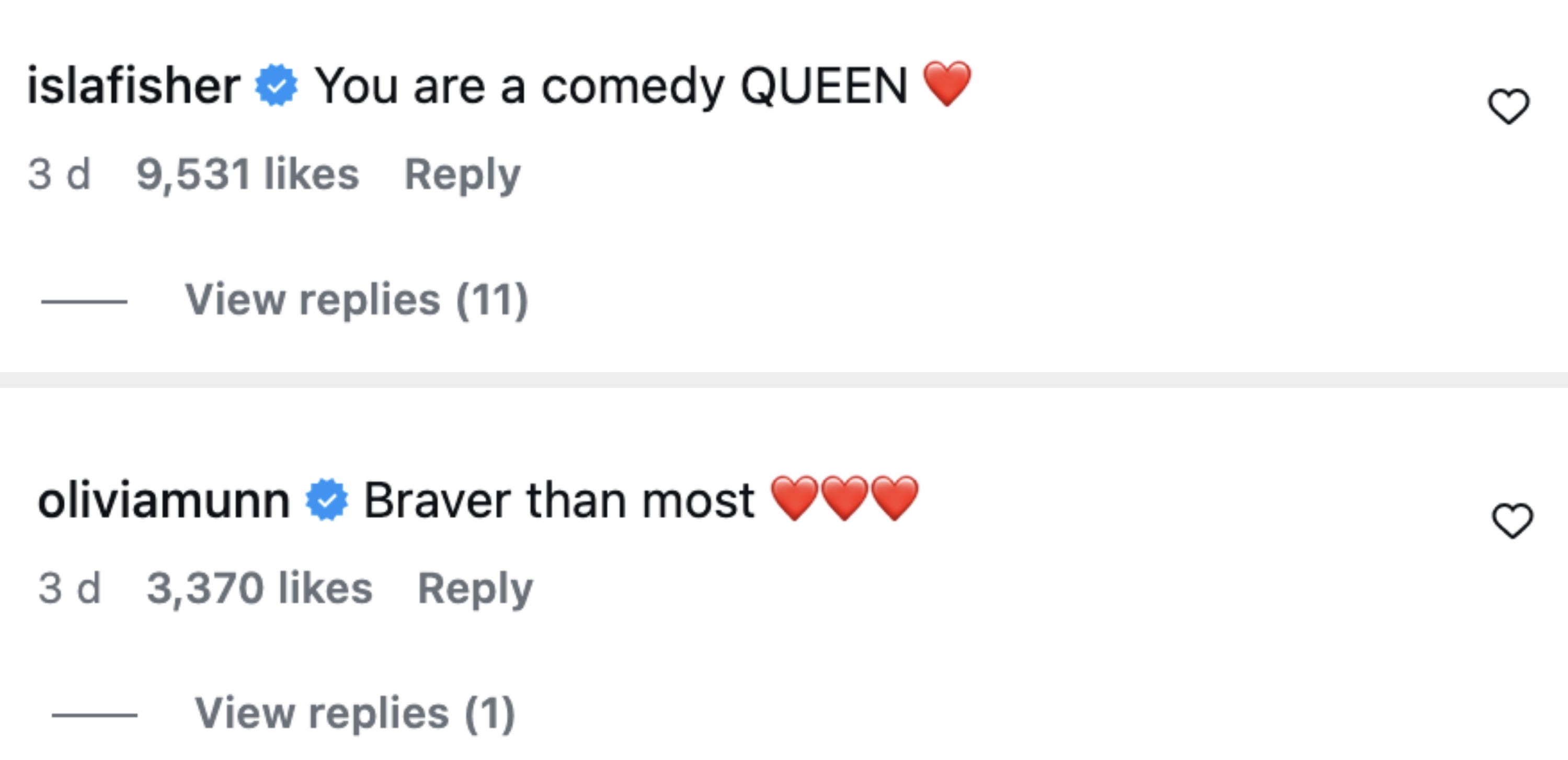 Comments from Isla and Olivia supporting Anna