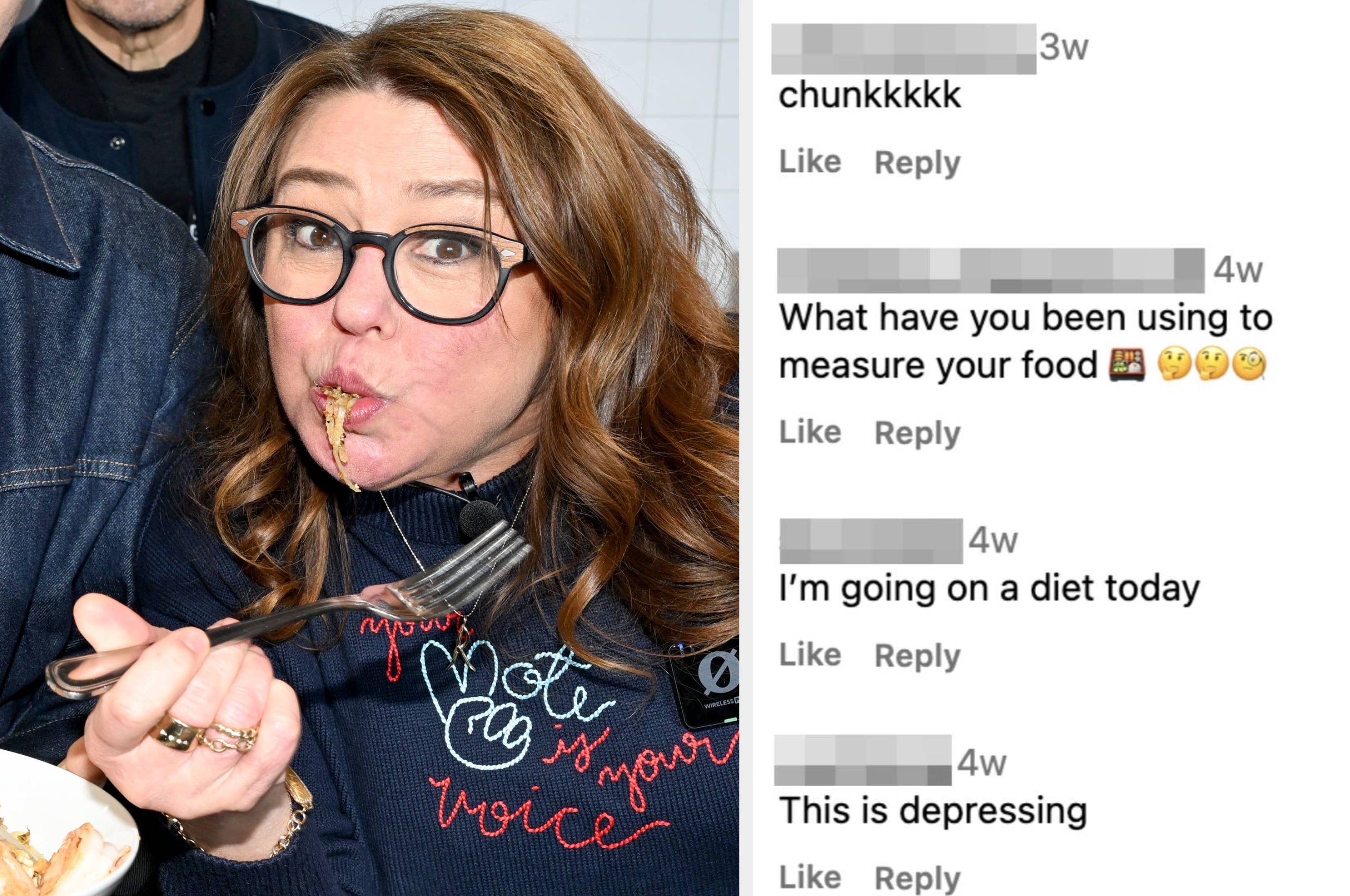 On the left, a woman cooking pasta in a kitchen. On the right, the same woman in sunglasses and denim jacket. Text: "I have no menopausal signs of any kind!"