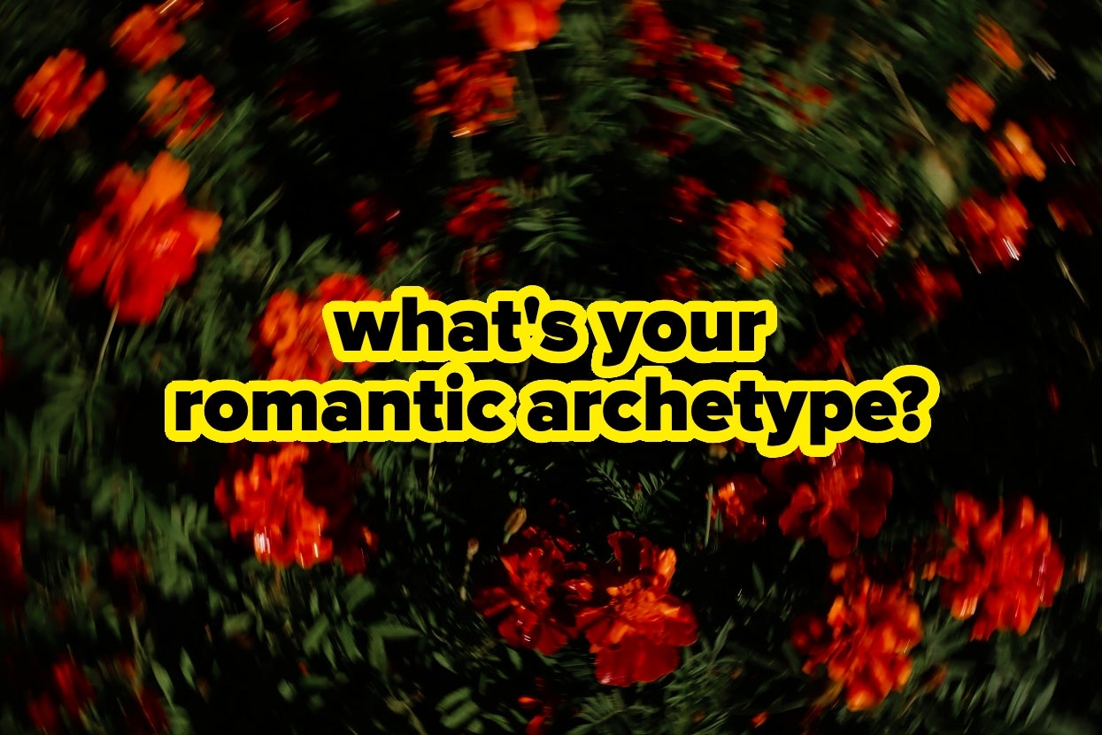 Text on a floral background asks, "What's your romantic archetype?"