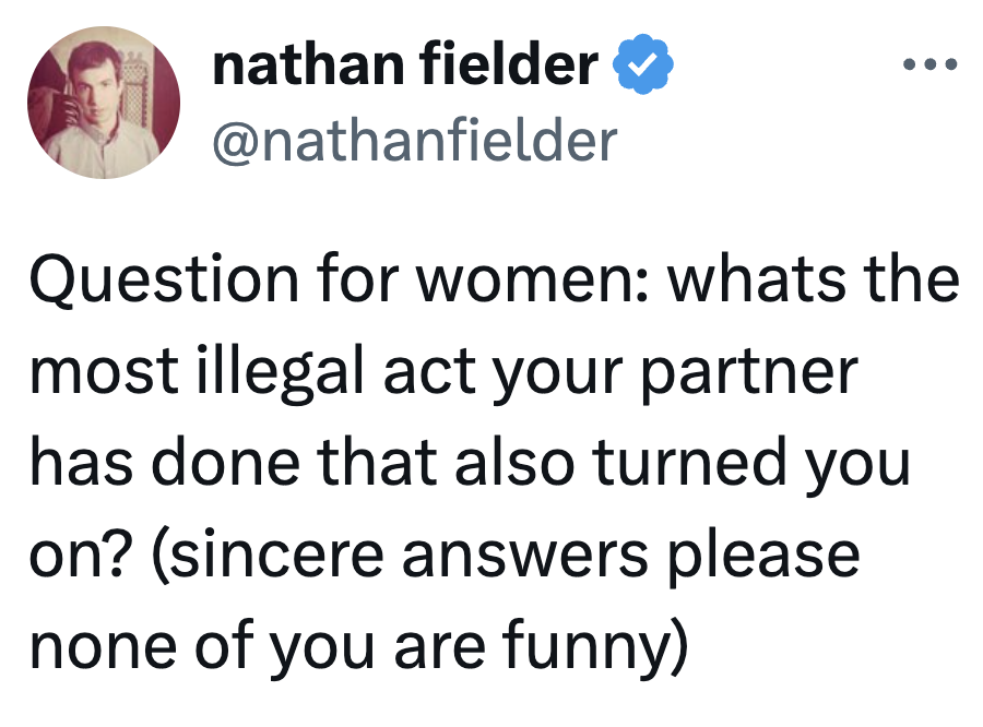 Twitter station asking women astir amerciable acts by partners that turned them on, requesting sincere answers