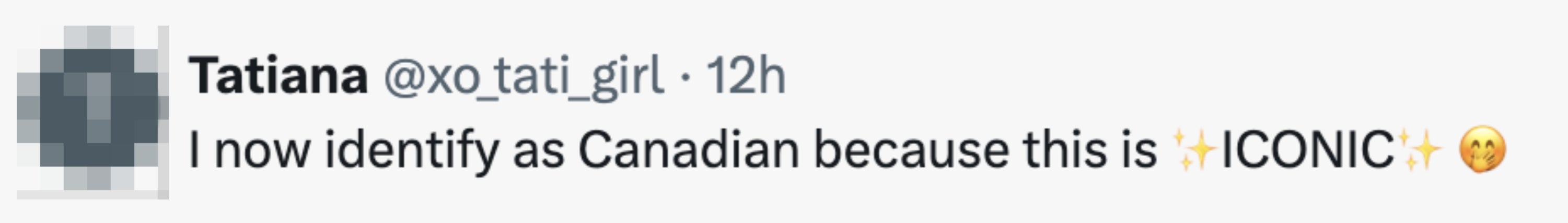 "I present place arsenic Canadian due to the fact that this is ICONIC" followed by sparkling emoji and kissing look emoji
