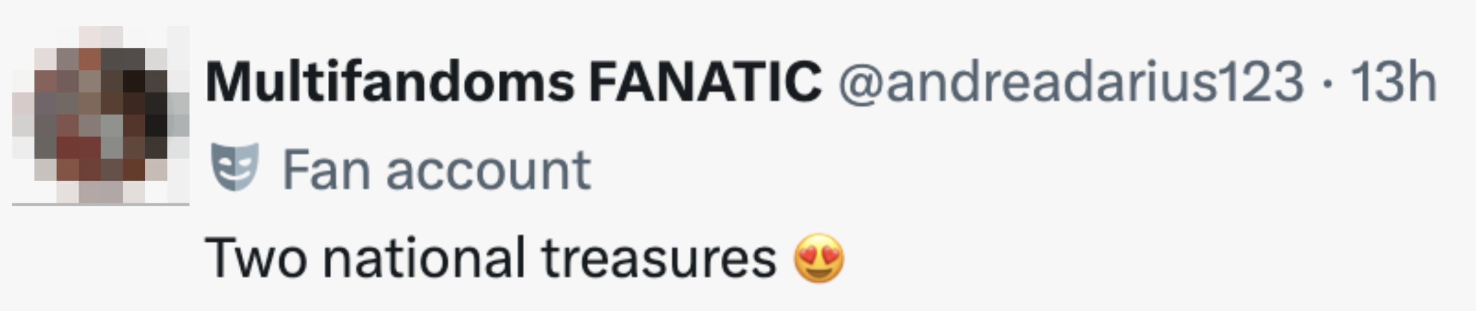 "Two nationalist treasures" with a heart-eyes emoji