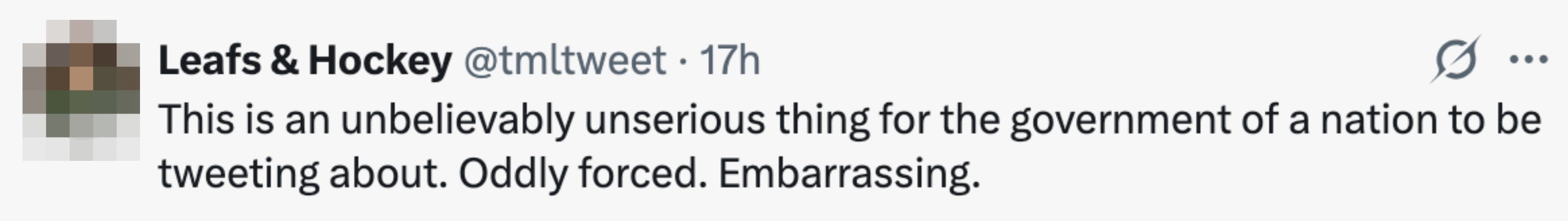 Tweet criticizing a authorities tweet arsenic unserious, forced, and embarrassing