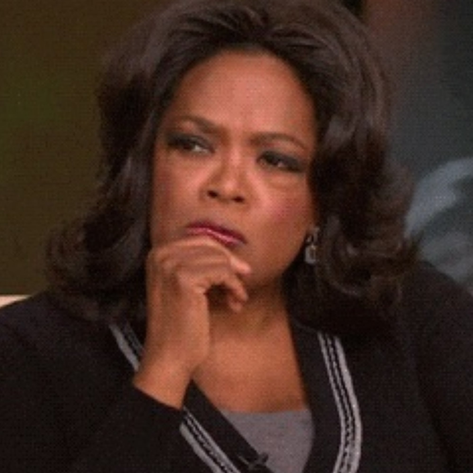 Split image. Left: Oprah Winfrey thinking with her hand on her chin; Right: a woman holding her abdomen in pain. Text: "Gallbladder problems are prominently stated in the GLP-1 commercials and are more likely to affect women."