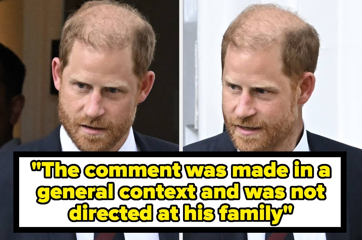 A man with a beard and short hair is shown in two images side-by-side. Text overlay quotes him saying, "The comment was made in a general context and was not directed at his family."