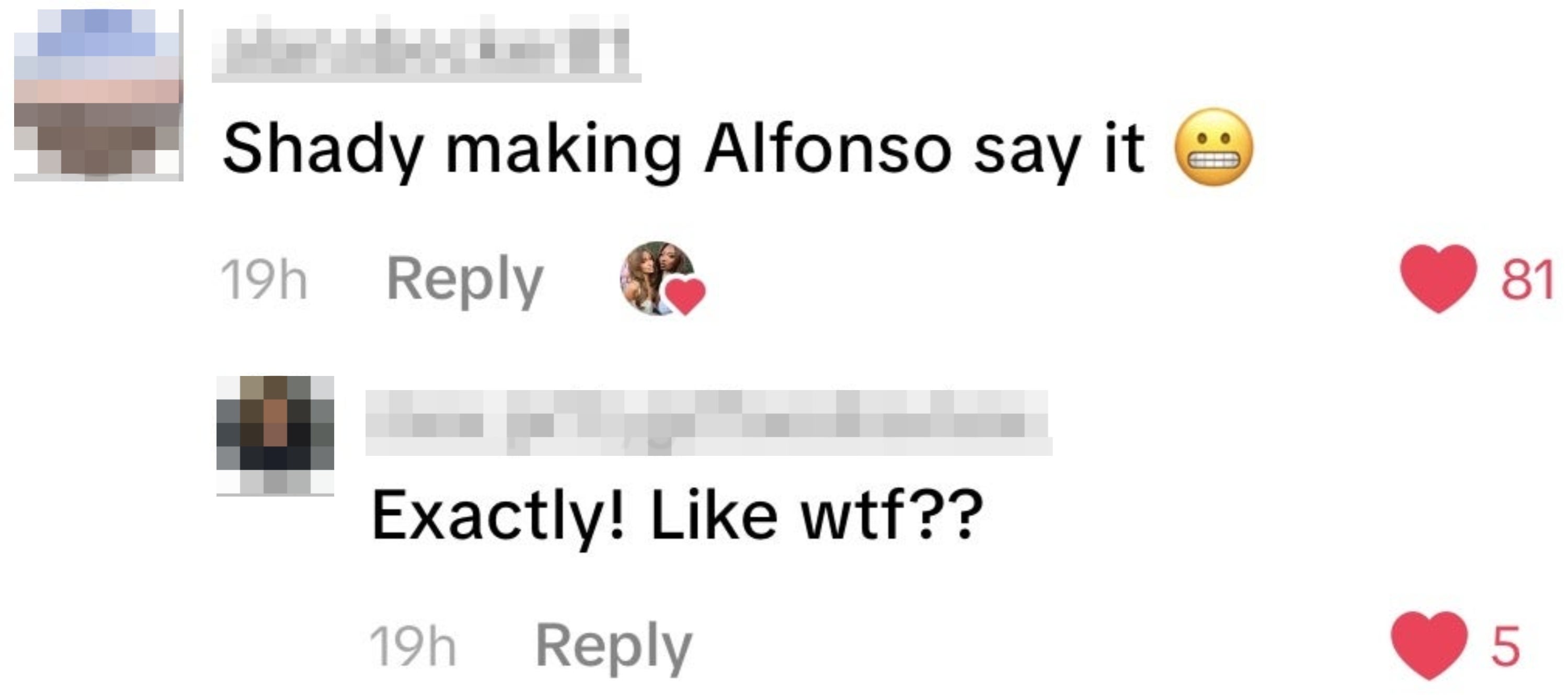 Comments discussing idiosyncratic    named Alfonso being made to accidental    something, with expressions of disbelief