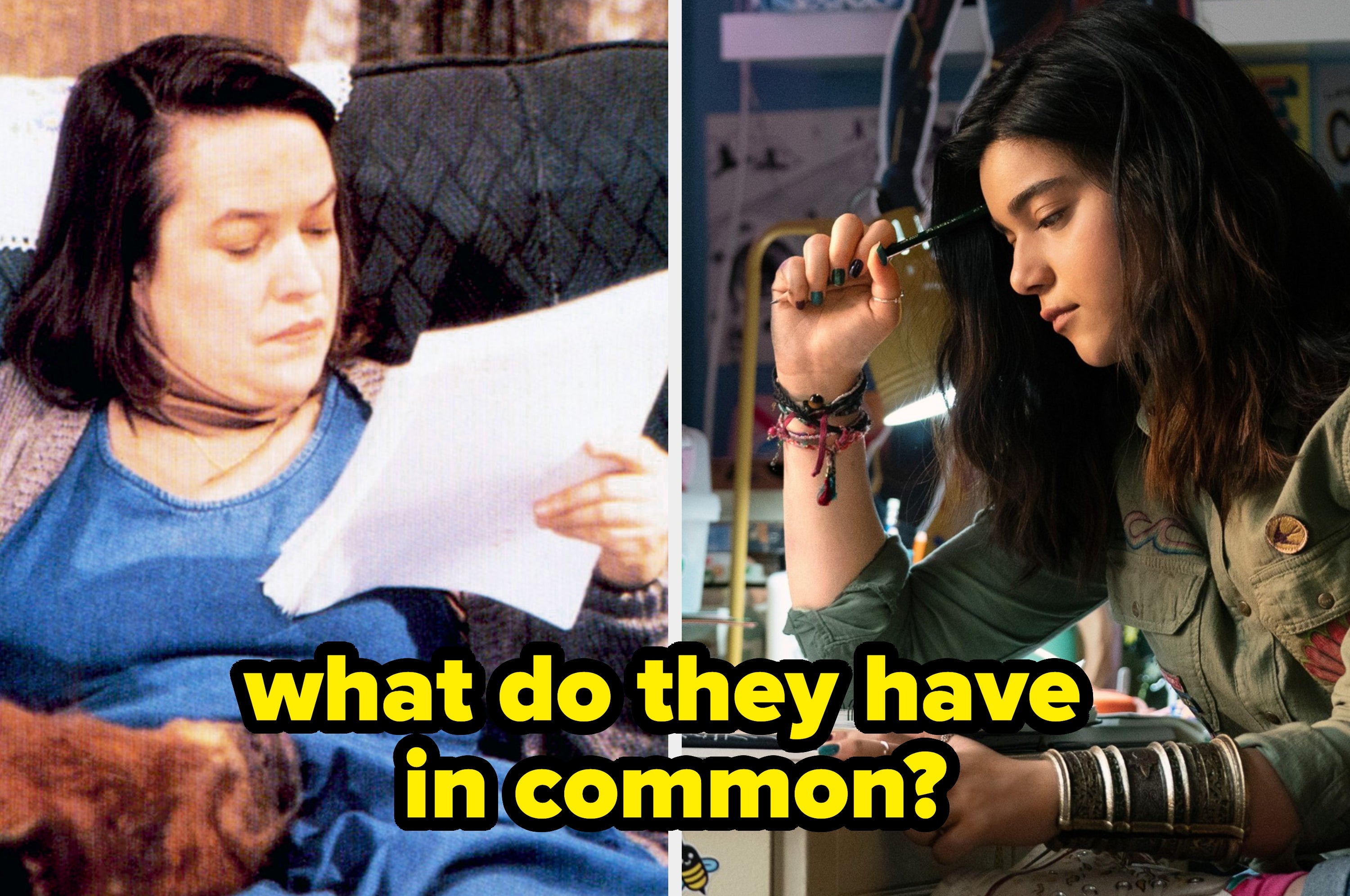 Two women reading: Left, a woman in a casual dress intently reads papers. Right, a woman in a jacket pensively writes in a notebook