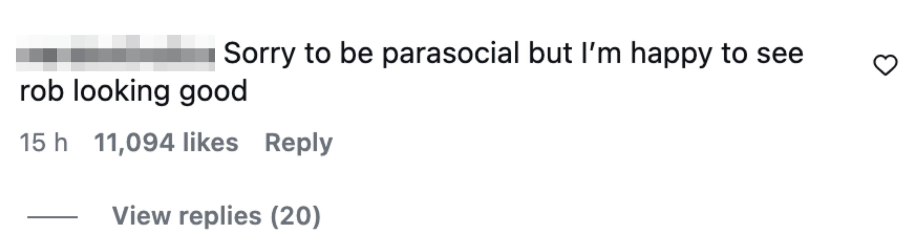 Comment expressing happiness about Rob's appearance