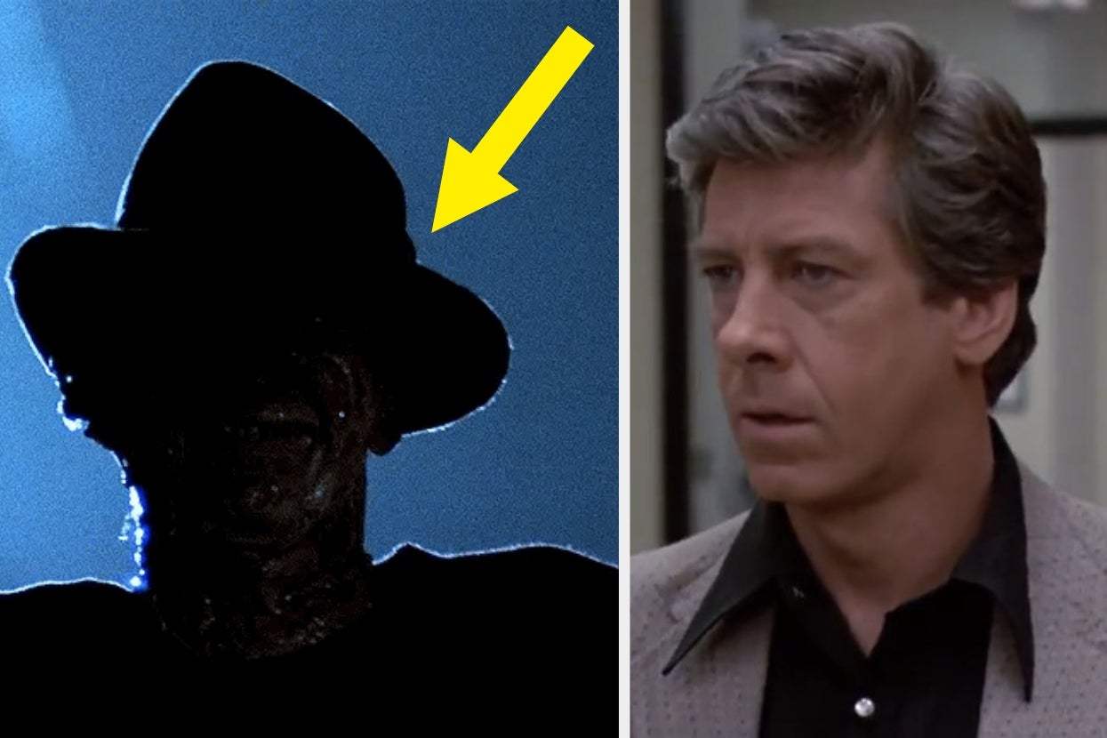 Silhouetted figure with a hat next to a person in a suit. Yellow arrow pointing at the figure's hat
