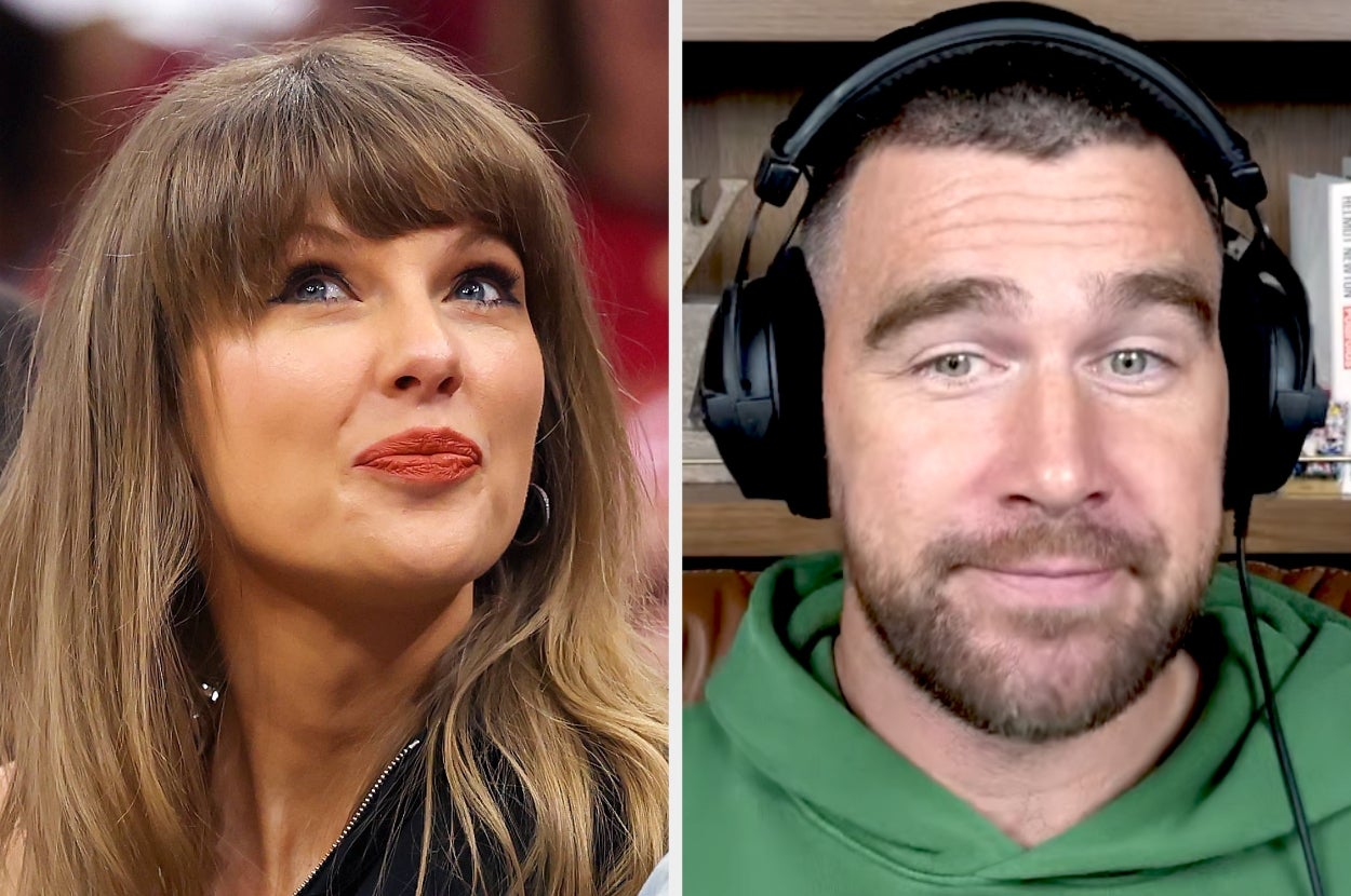 Two individuals appearing in side-by-side portraits. The left shows a woman with a fringe haircut, and the right shows a man wearing headphones