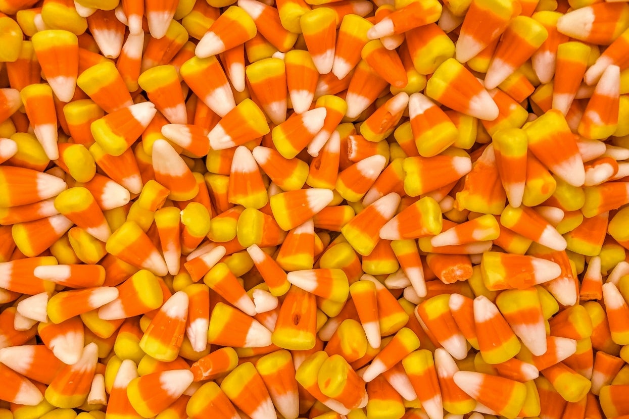 A pile of candy corn pieces