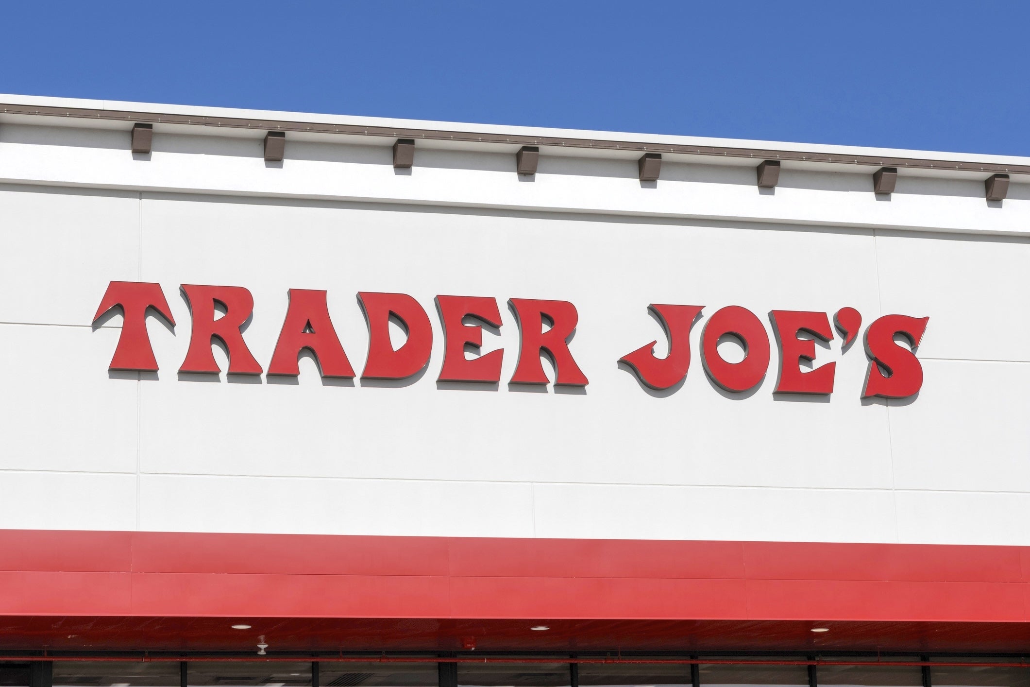 Storefront of Trader Joe's with red letters prominently displayed