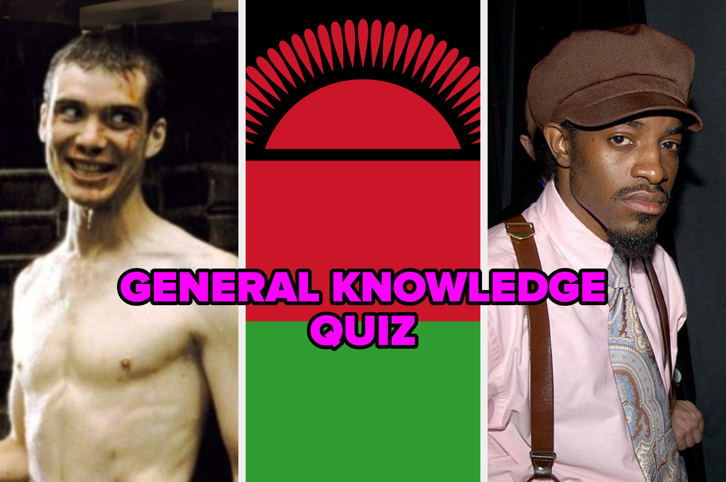 Two images of individuals and a Malawi flag in between, with text "General Knowledge Quiz" overlaid