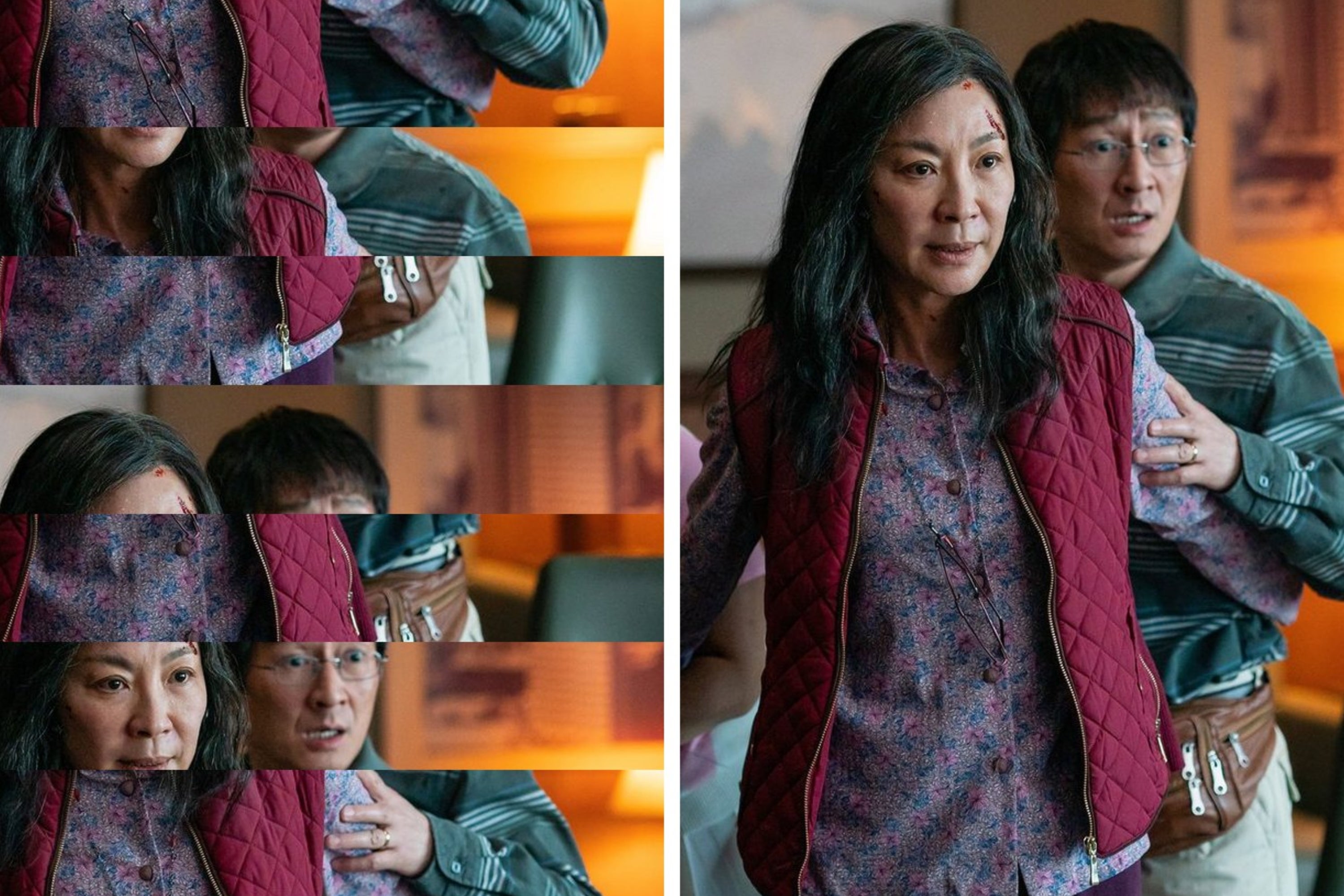People in casual layered outfits appear concerned in a fragmented, glitch-style image related to gaming