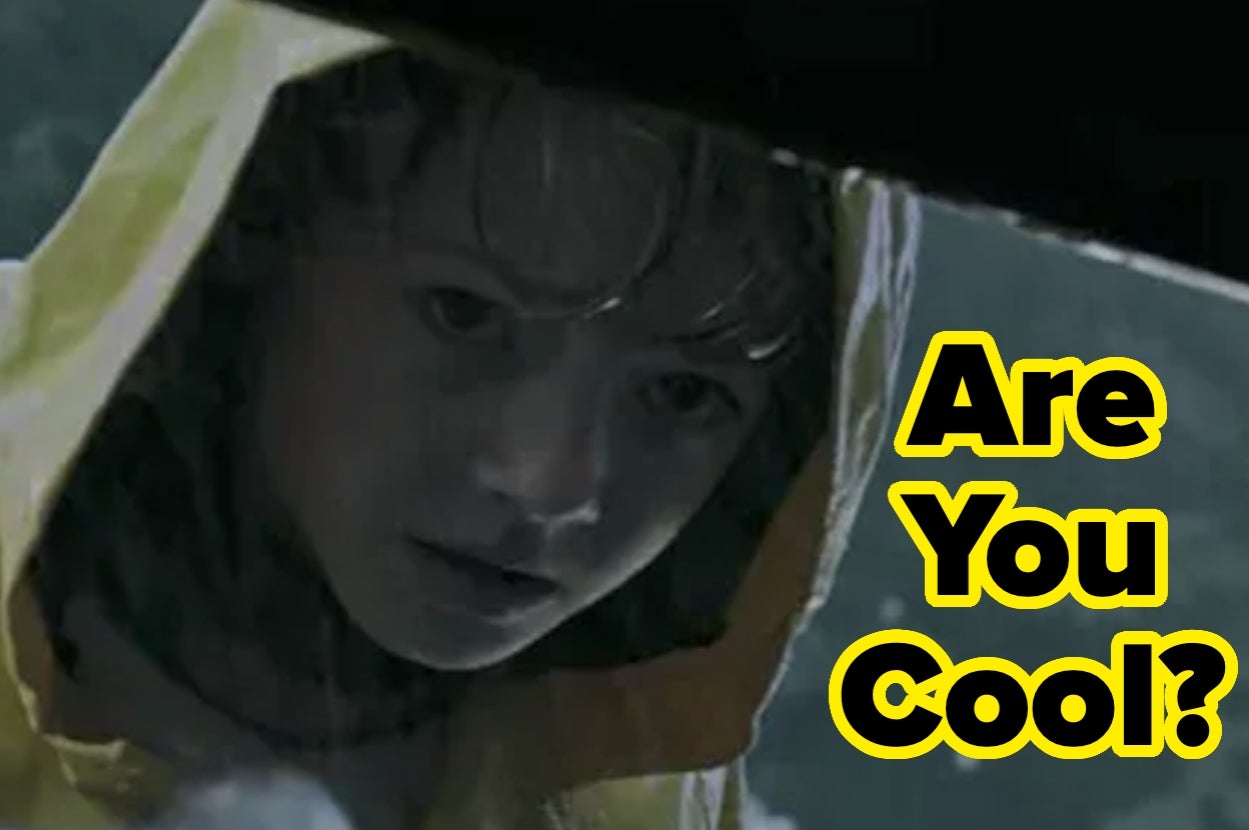 Child in a yellow raincoat looks intently through a gap. Text reads "Are You Cool?"