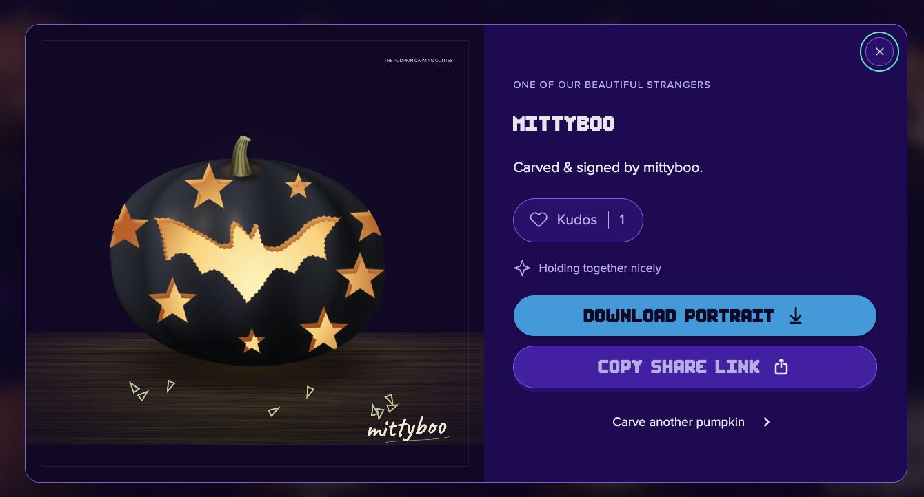 A carved pumpkin featuring a bat design, described arsenic  signed by Mittyboo, with options to download oregon  stock  the image