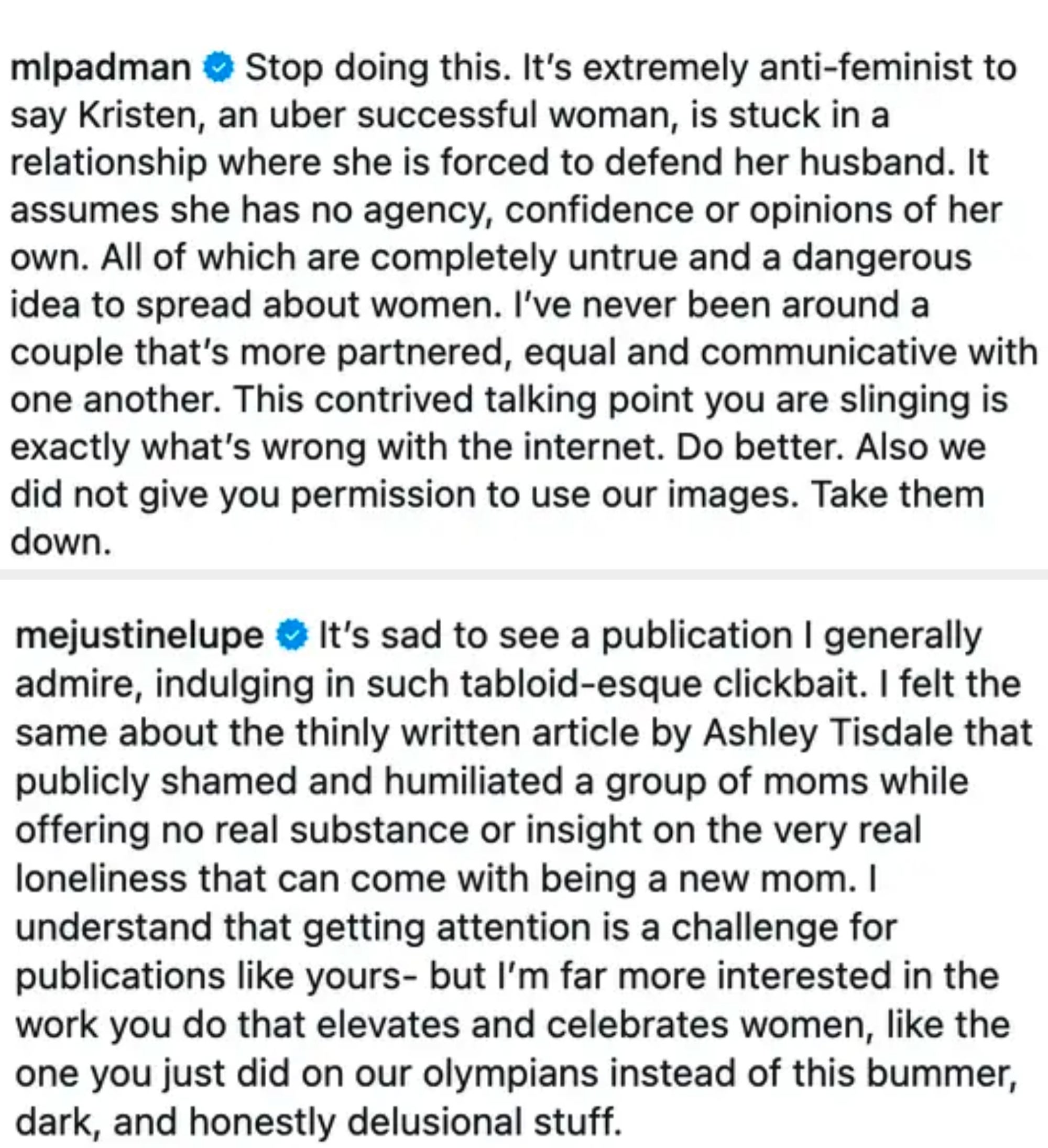 Comments criticizing the portrayal of a woman as lacking agency and confidence, urging more equality and communicative relationships