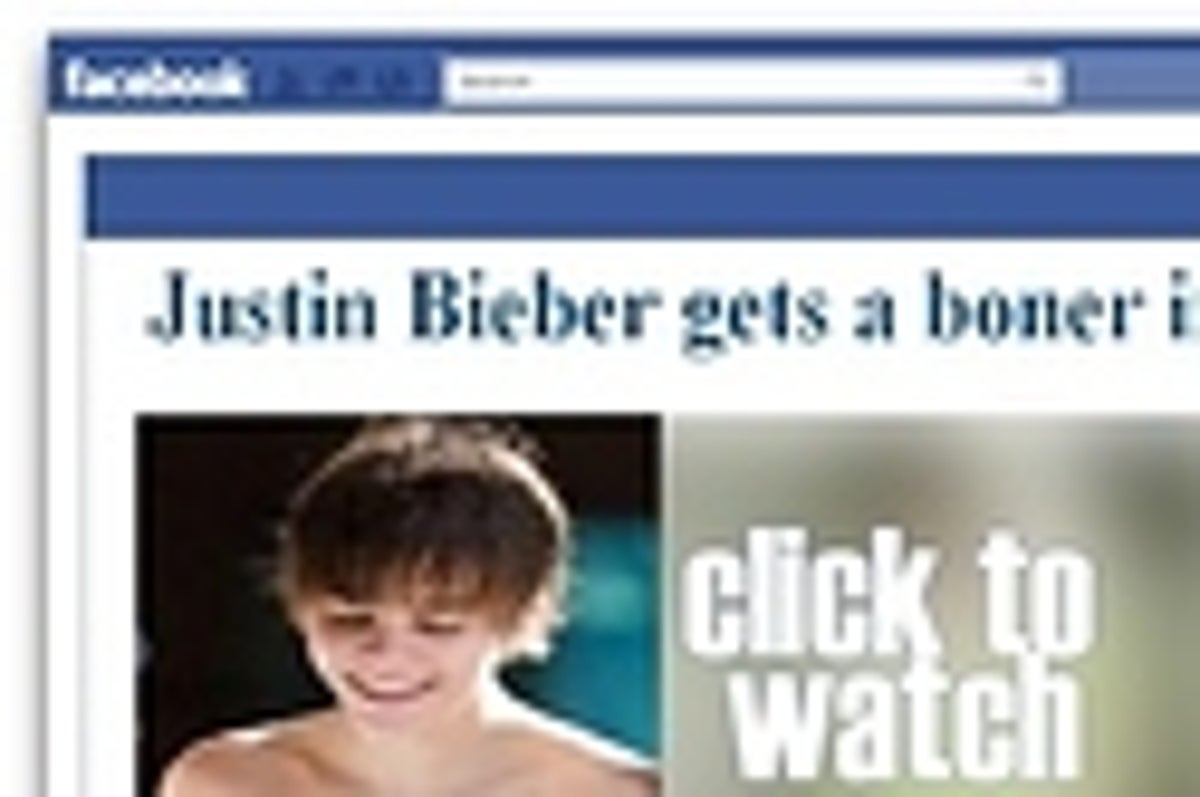 Justin Bieber Gets A Boner Facebook Virus