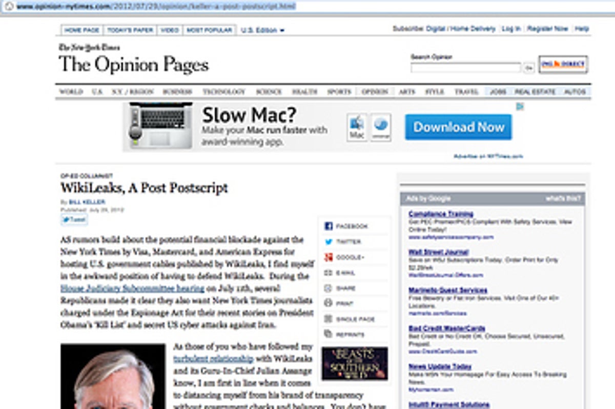 Ex"New York Times" Editor Bill Keller And The Fake Wikileaks OpEd