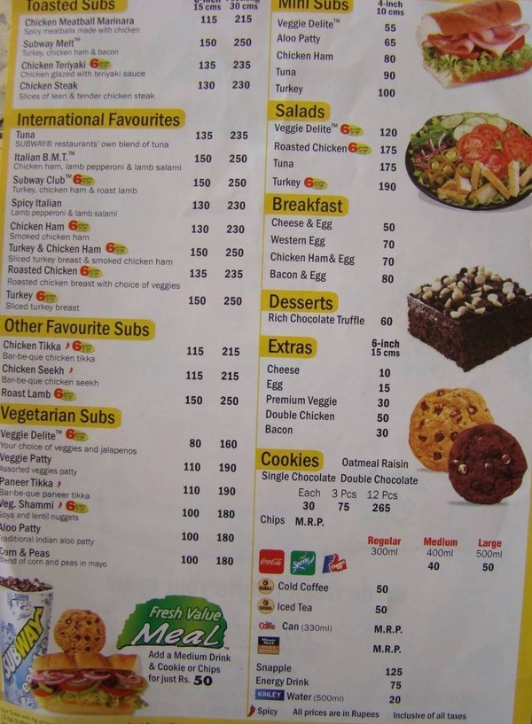 Subway shop usa menu