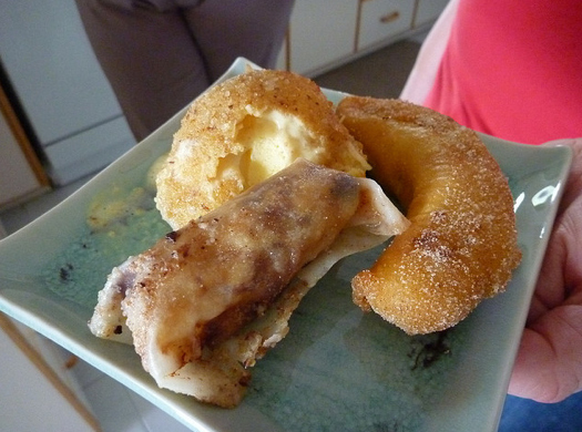 Deep Fried Ice Cream, Banana Fritter And A Cheesecake Spring Roll.