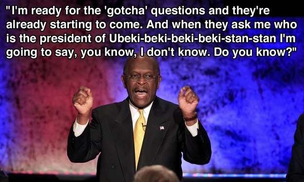Herman Cain on "Gotcha" questions. October 9, 2011