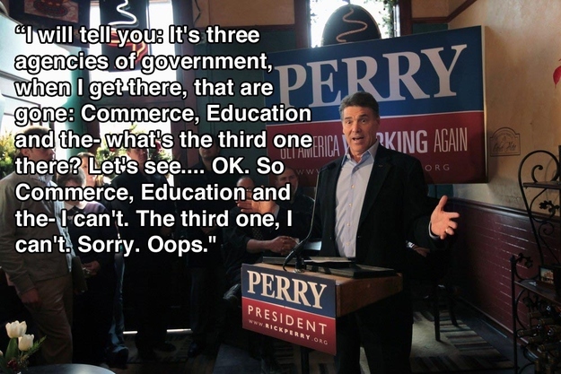 Rick Perry on the three government agencies he'd cut if elected. November 9, 2011