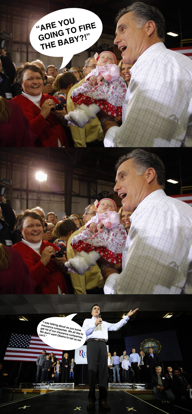 The first two panels: (Reuters Pictures) from an event in Iowa on December 28th.The third: (Getty Images) from an event in New Hampshire on January 9th.All quotes from this morning.