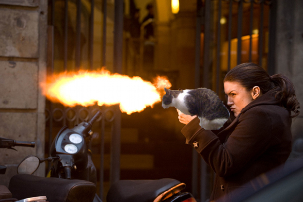 Carano does magic with a Cat Gun.