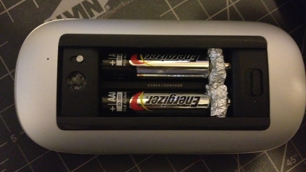 Convert AAA batteries to AA batteries with tin foil.