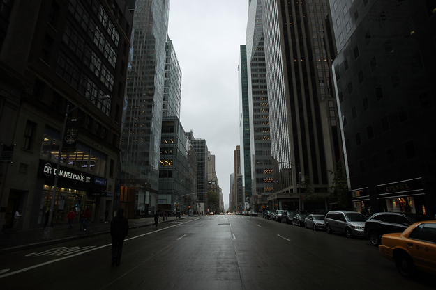 Much of Manhattan was free of traffic as Hurricane Sandy begins to affect the area on October 29, 2012 in New York City.
