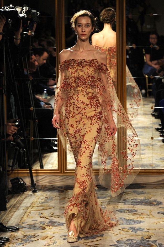 NEW YORK, NY - FEBRUARY 15: A model walks the runway at the Marchesa Fall 2012 fashion show during Mercedes-Benz Fashion Week at The Plaza Hotel - 5th Avenue on February 15, 2012 in New York City.