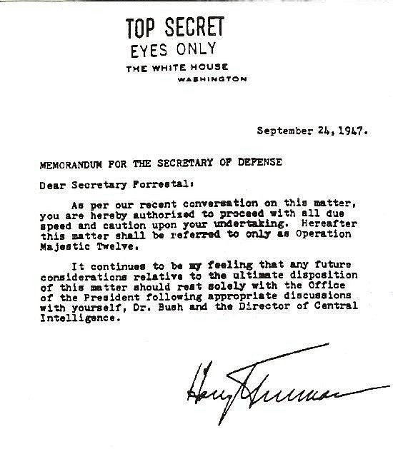 President Harry S. Truman signed an executive order commissioning the creation of a "secret committee of scientists, military leaders, and government officials" under the name "Majestic 12," whose purpose was to investigate the Roswell incident.As a result, there have been numerous supposed connections between MJ-12 and Area 51, though most are unsubstantiated. However, if the "alien remains" were transported to Area 51 from Roswell, it seems likely that MJ-12 and the base were interacting on some level.Moreover, some believe that the Majestic 12 is a much broader, more terrifying organization, one whose members are all top officials in politics, business, and science, selected to help orchestrate the creation of a new world order with a single government.Do you think this is fact or faked? Join the conversation @FactOrFakedSyfy.