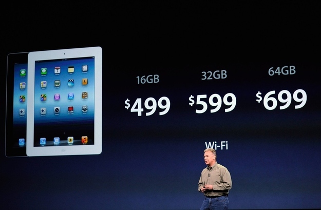 SAN FRANCISCO, CA - MARCH 07: Apple Senior VP of Worldwide Marketing Phil Schiller talks about pricing for the new iPad during an Apple product launch event at Yerba Buena Center for the Arts on March 7, 2012 in San Francisco, California. In the first product release following the death of Steve Jobs, Apple Inc. introduced the third version of the iPad and an updated Apple TV.