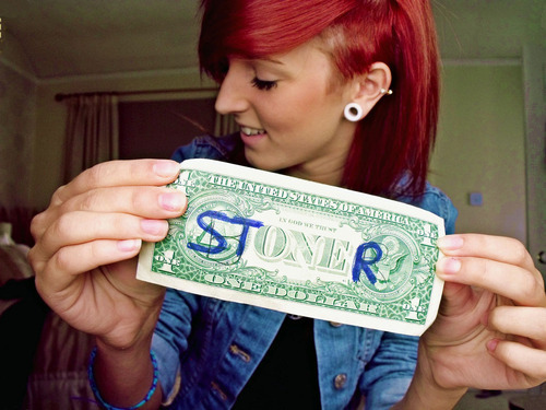 Tee hee doesn't it feel fun stickin' it to the man? Think about it... what if we lived in a world where we didn't have to use this stupid paper currency and people could just like, get along and share and stuff? Makes you think, dude.
