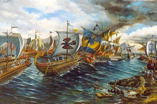 The Greco-Persian wars lasted 50 years (499 –449 BC) and included many-an-epic battle, but what makes the Battle of Salamis the most notable is the total mess it made. Hundreds of Persian ships cramped the small Straits of Salamis, resulting in such chaos that the outnumbered Greek fleet was able to form a straight line of defense and sink some 200 ships.