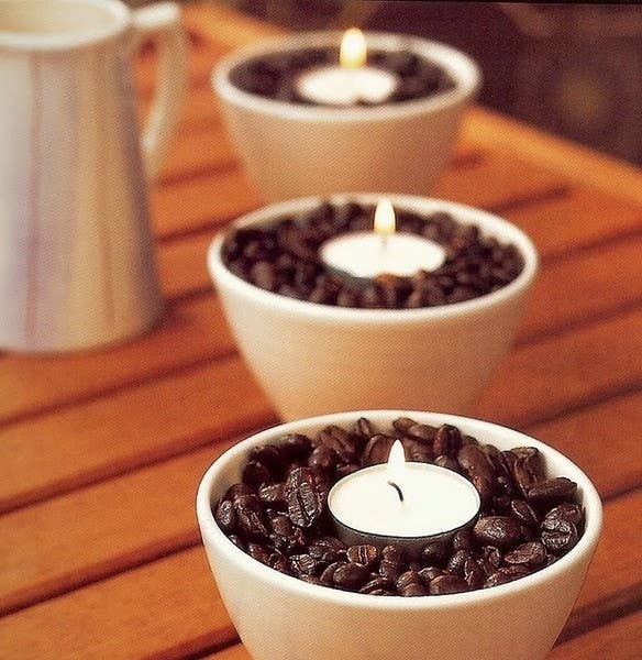 The warmth of the candles makes the coffee beans smell amazing.