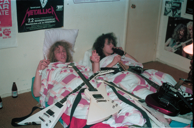 James Hetfield and Kirk Hammett at Hammett’s mom’s house in El Sobrante, CA.
