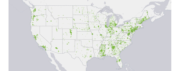 A map of locations with three or more internet service providers.