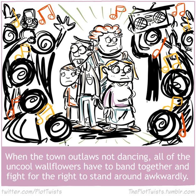 When the town outlaws not dancing, all of the uncool wallflowers have to band together and fight for the right to stand around awkwardly.