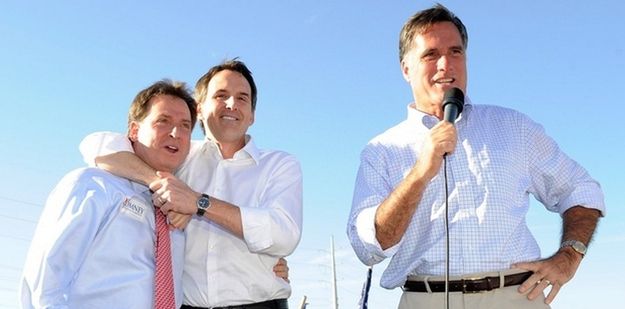 Romney (right) and Tim Pawlenty (center) in Las Vegas last fall.