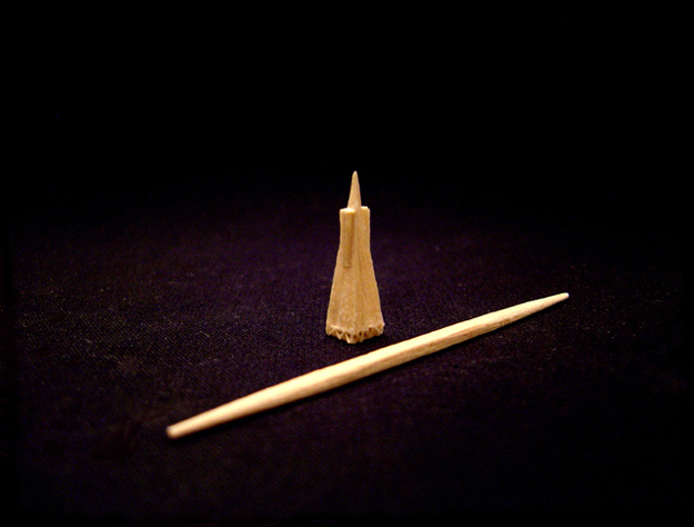 The Transamerica Pyramid created from a single toothpick and glue.Dimensions: 7/32"(L) x 7/32"(W) x 27/32"(H)