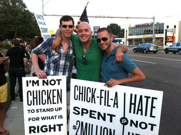 Photo (not taken by me) of my man (left), David Dorsette(right) and I (middle) at the gathering at Chick-Fil-Hate in Memphis, TN