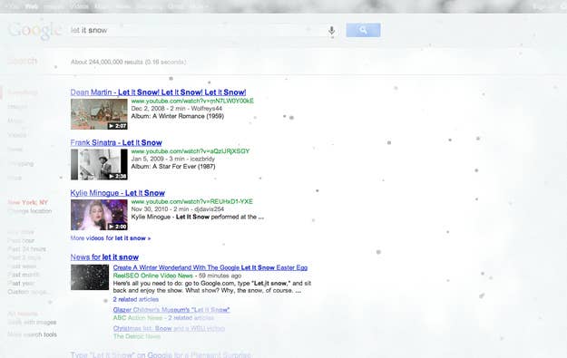 Let it snow, new 'do a barrel roll' in Google's Easter Egg search