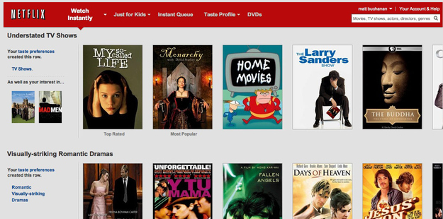 New(er) Netflix streaming homepage