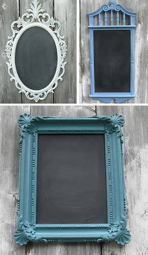 Paint the frames, and then paint the glass with chalkboard paint.