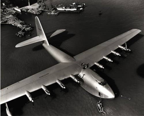 Howard Hughes' "Spruce Goose", or Hercules H-4, is one of the craziest aircraft to ever exist. Using 8 engines to get airborne and topping five stories high she only flew once, but that was probably enough.